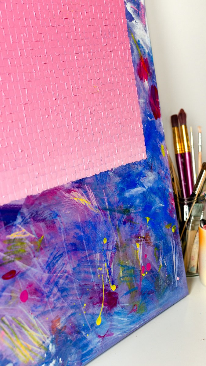 Graphic Abstract Oil Painting By Viva Hanu, 24 X 31", Romantic Psycho, Original Artwork