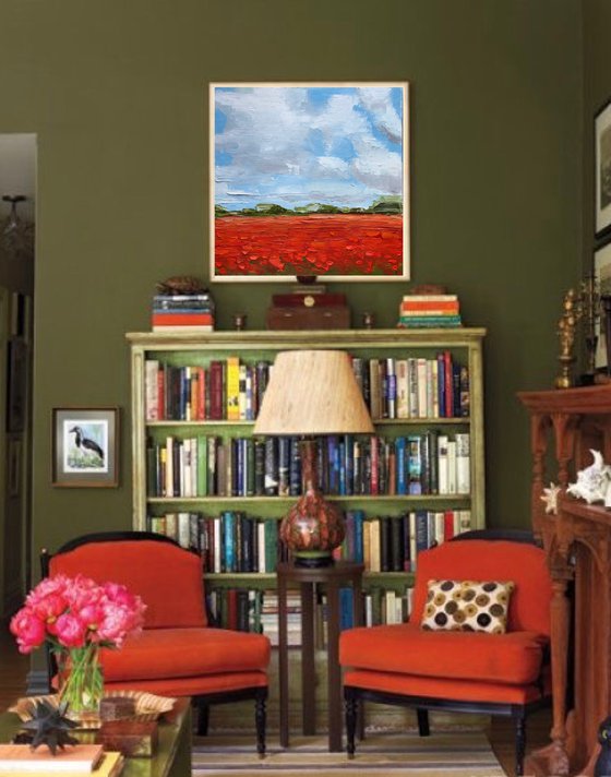 Poppy flower field abstract oil painting