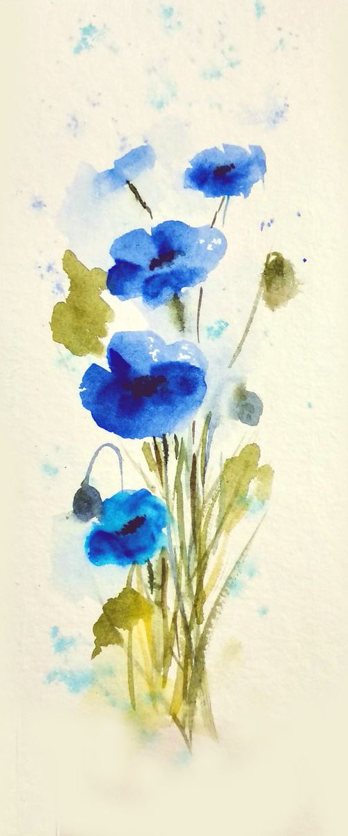 Blue Poppies Floral painting by Asha Shenoy