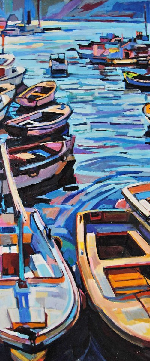 Boats in  marina / Island of Hvar ( 90 x 70 cm ) by Maja Đokić Mihajlović