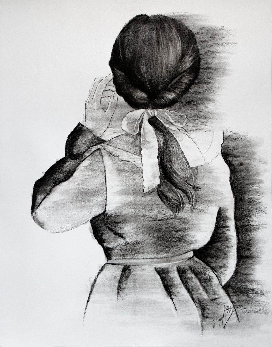 Expressive Portrait Charcoal Drawing By Mariam Darchiashvili, 22 X 28", Untitled, Original Artwork