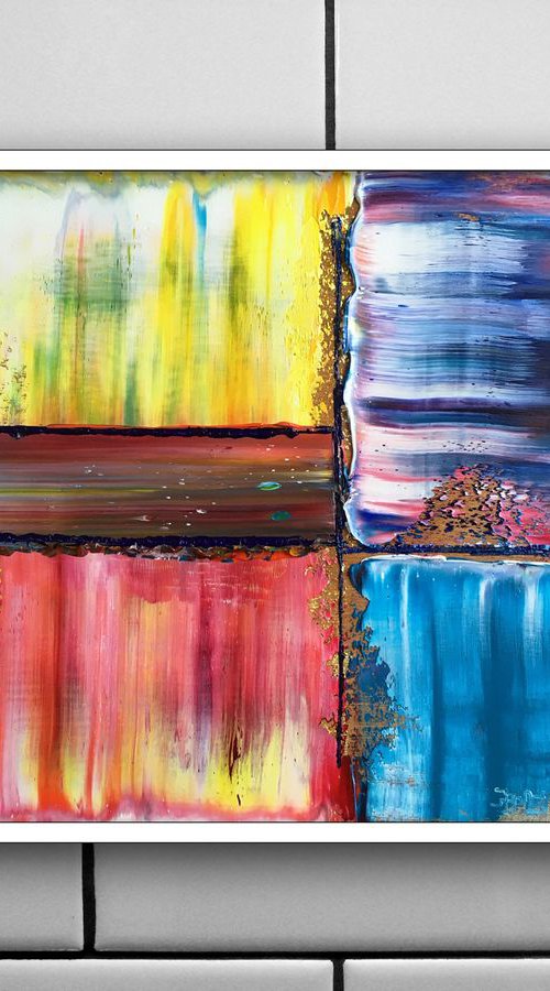 "Structured" - Original PMS Micro Painting On Wood, Framed - 13 x 13 inches by Preston M. Smith (PMS)