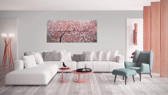 Blooming Tree - Supersize acrylic abstract painting cherry blossoms nature painting canvas wall art