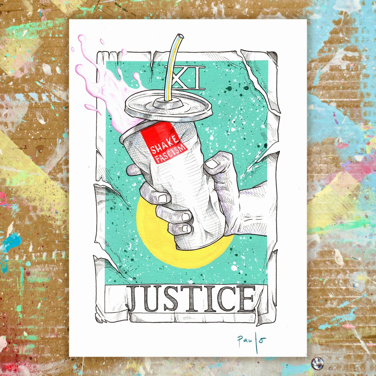 Illustrative Still Life Acrylic Painting By Paul Ward, 8 X 12", Shake Fascism, Original Artwork