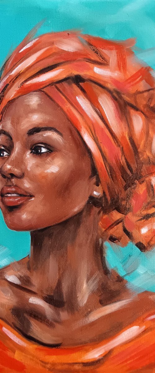 Radiant African Grace - oil portrait painting by Mateja Marinko
