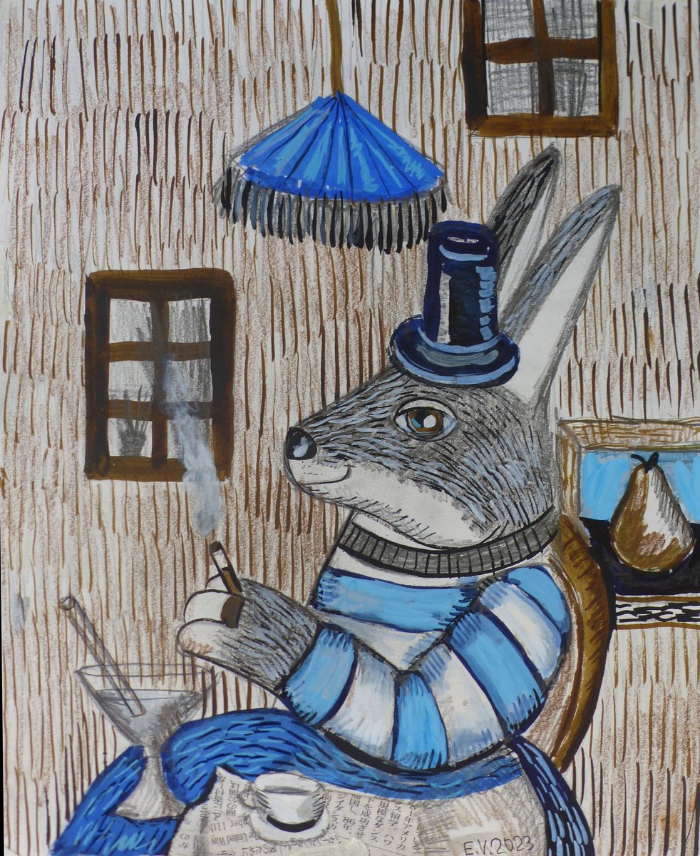 Naive Animal Painting By Elizabeth Vlasova, 11 X 14, Good Start To The Day, Original Artwork