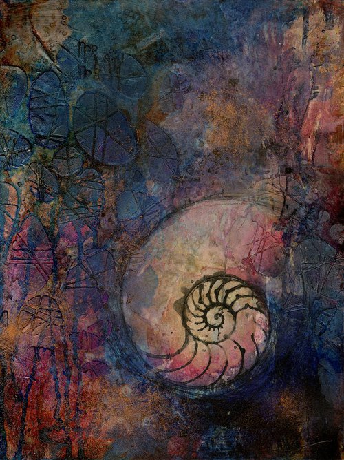 Searching For Tranquility 3 - Abstract Nautilus Shell Painting by Kathy Morton Stanion