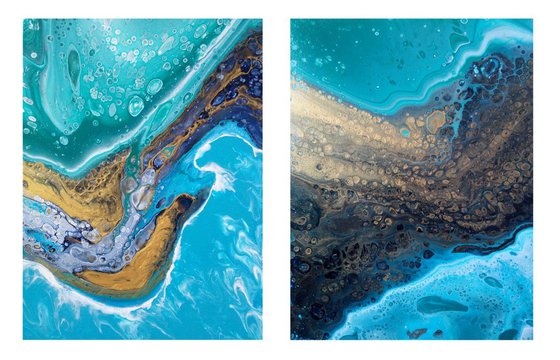 Wild Water #3, Set of 2 paintings, Ready to hang.