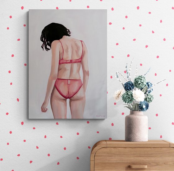 Girl in Pink Lingerie - Nude Erotic Female Figure Painting