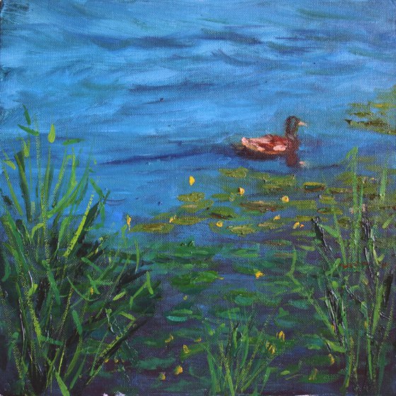 Pond ... Water Lilies ... Duck ... /  ORIGINAL PAINTING