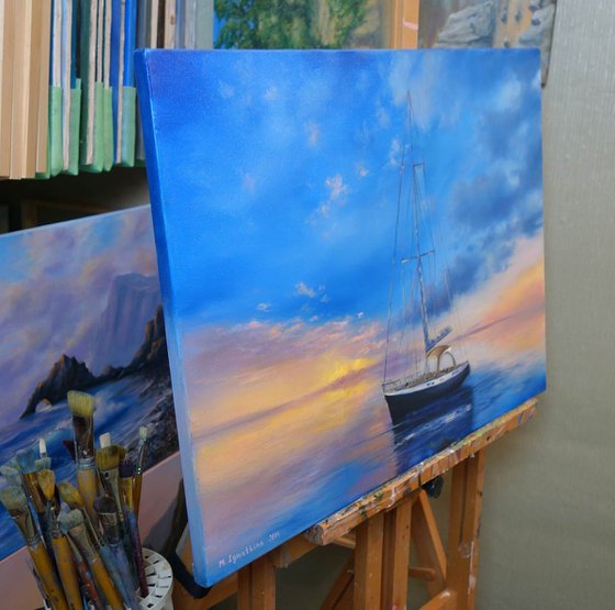 Seascape Morning calm - Seascape painting,  sunrise  painting