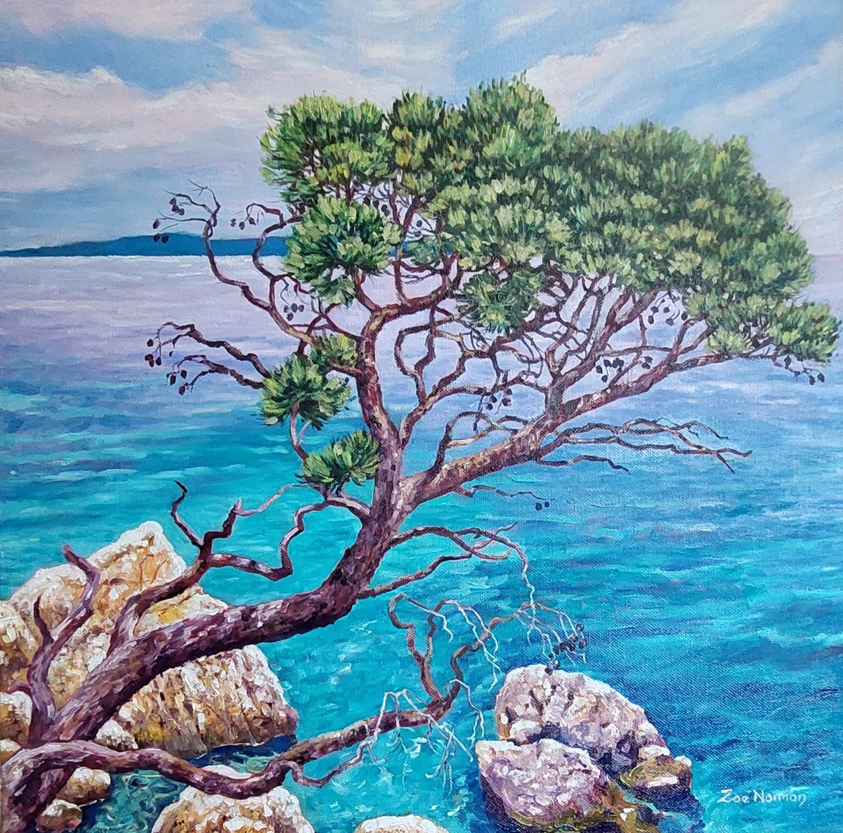 Cypress By The Sea By Zoe Elizabeth Norman, 20 X 20, Artwork For Sale On Artfinder