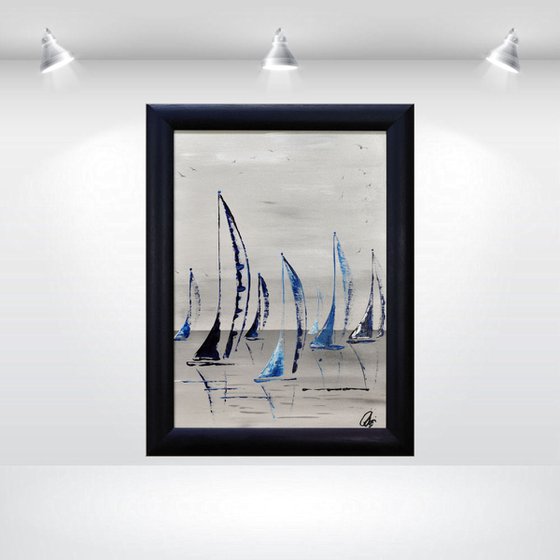 Day in Summer - Acrylic Painting - Framed Sailboat Painting