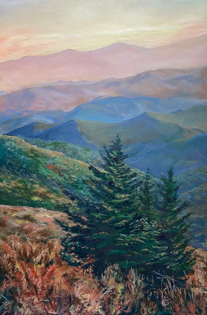 Impressionistic Landscape Oil Painting By Bohdan Vykhrenko, 16 X 24, Colored Mountains, Original Artwork