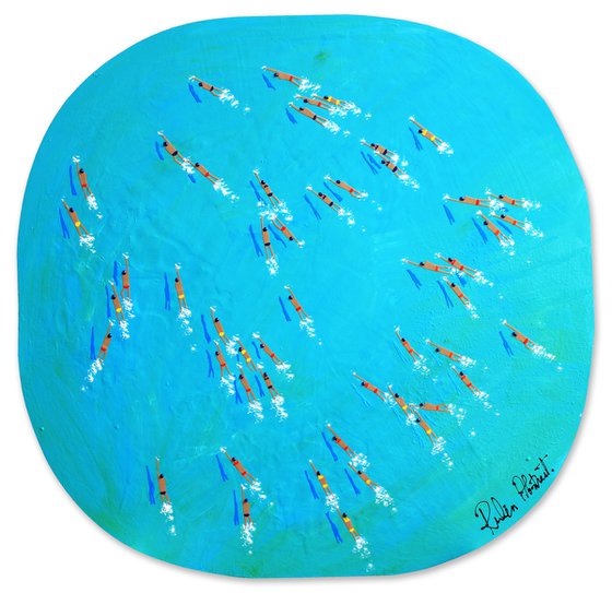 Swimmers 382 Swimmers over blue and green calm sea Painting by Ruben Abstract
