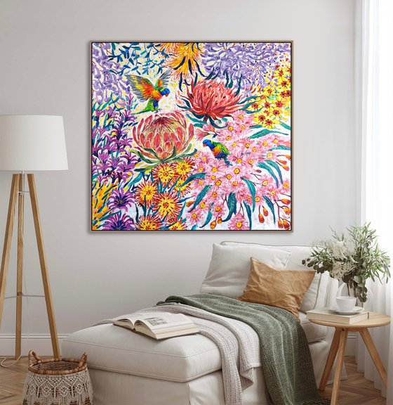 Rainbow Lorikeets in Flowers