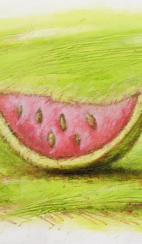 Watermelons On Green Background by Evgen Semenyuk