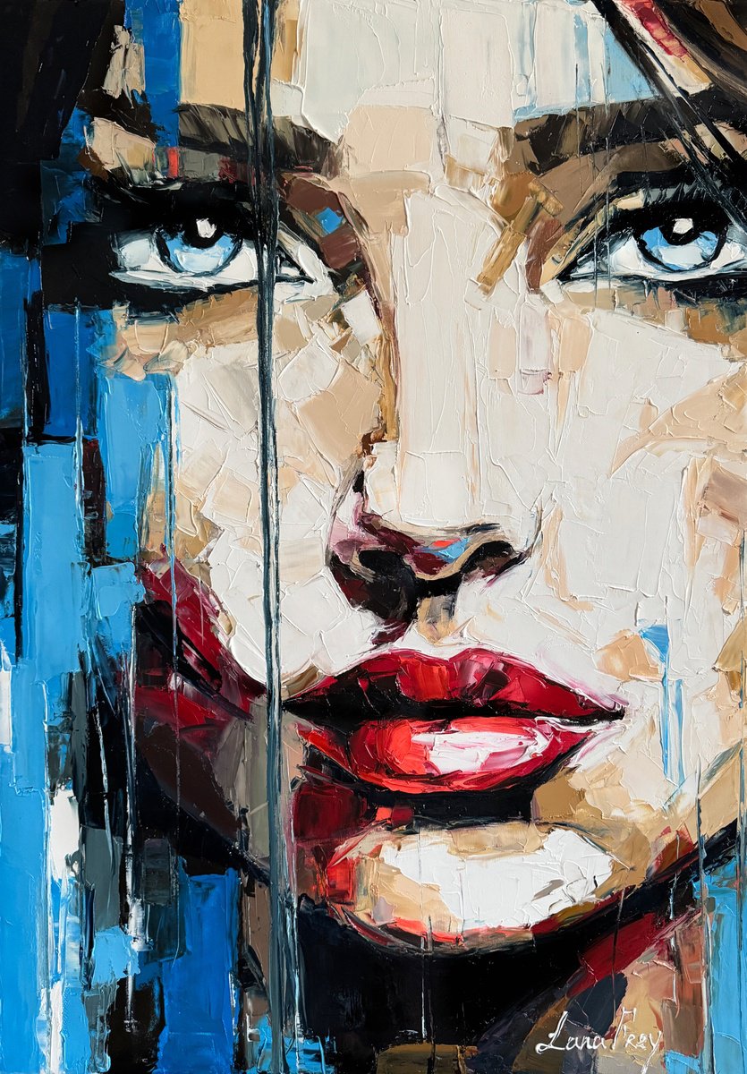 Expressive Portrait Oil Painting By Lana Frey, 28 X 39", Shadows Of The Clouds, Original Artwork