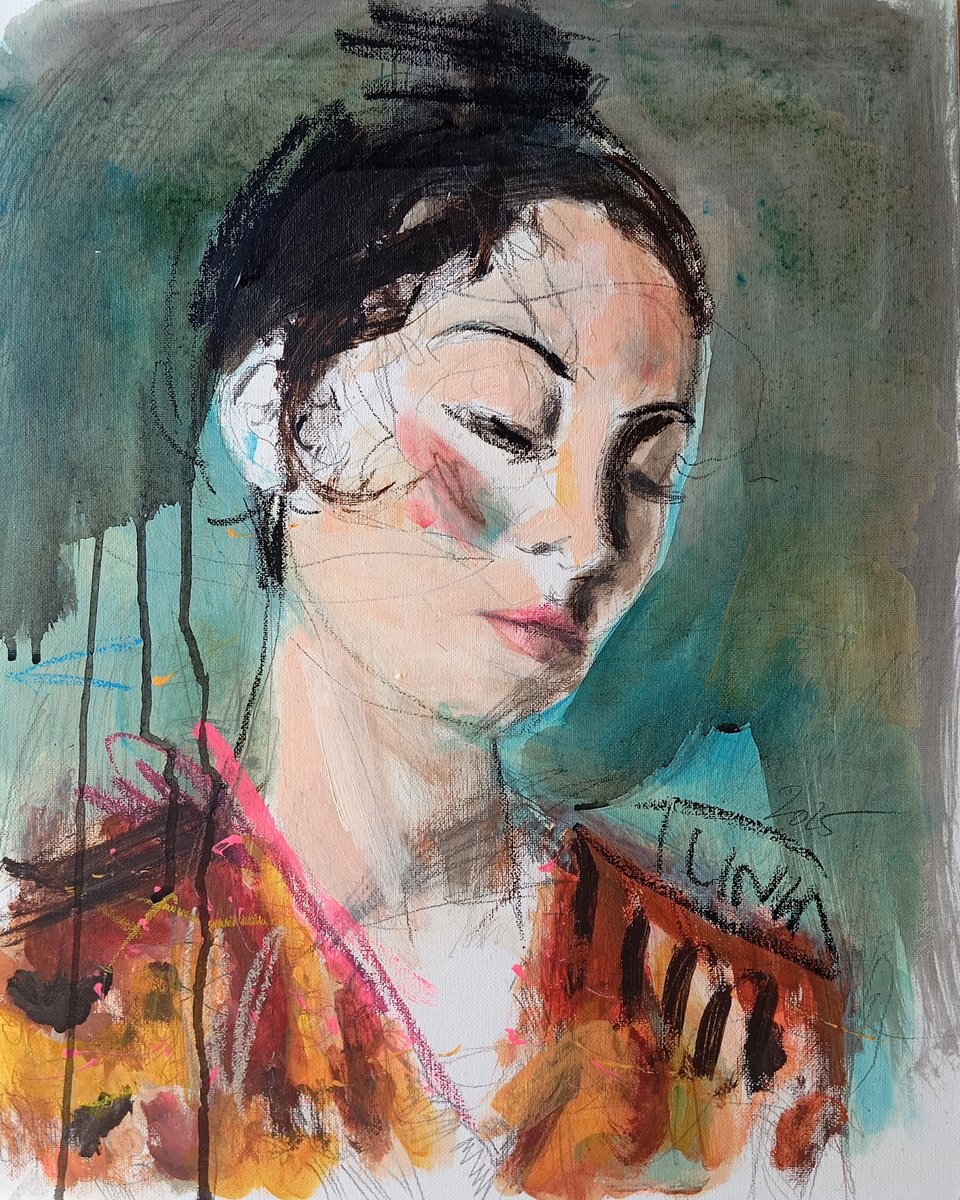 Impressionistic Portrait Painting By Catalin Ilinca, 16 X 20, L