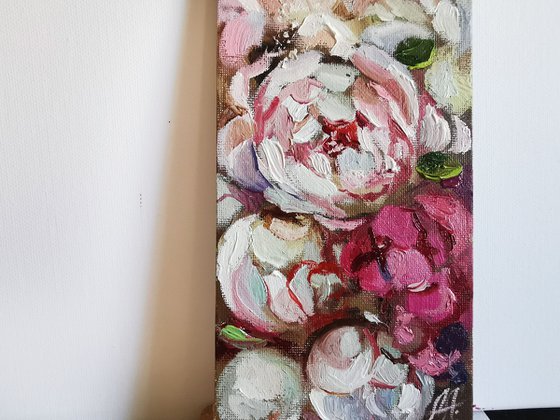 Flowers blossom Peonies Painting Textured Peony Miniature
