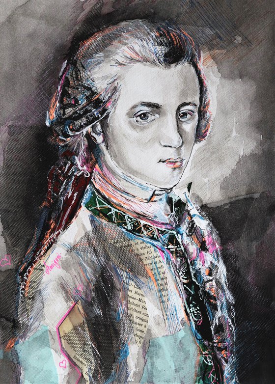 Wolfgang Amadeus Mozart - Portrait drawing on paper