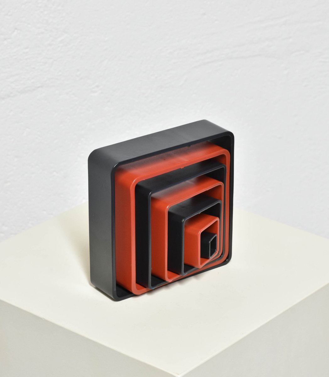 Geometric Abstract Sculpture By Yannick Bouillault, 6 X 6", Le Noir Et Le Rouge, Original Artwork