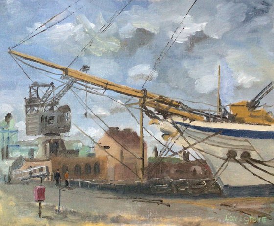 HMS Gannet at Chatham Dockyard, oil painting