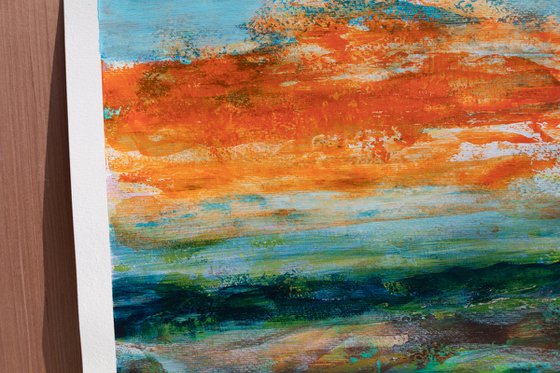 Orange cloud - knife painting on paper - abstract landscape