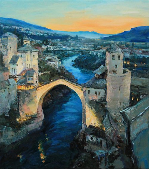 Old Bridge Mostar landscape by Alisa Onipchenko-Cherniakovska