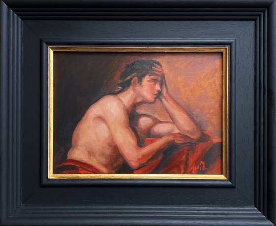Original oil painting Study after French Academic Nude Study, Young Male