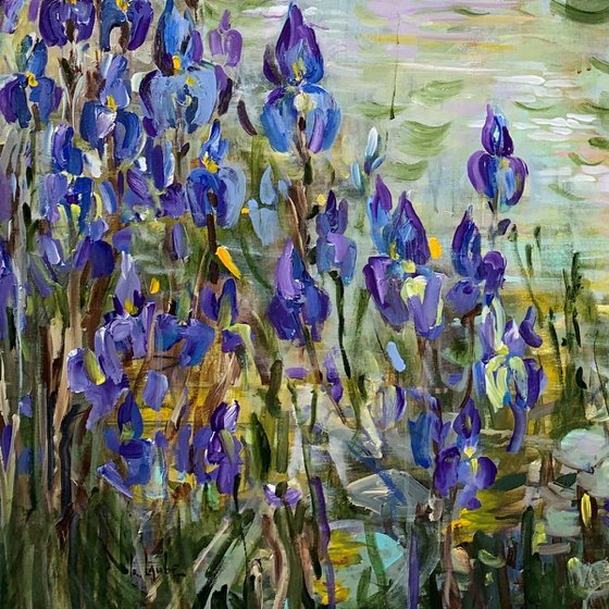 Blue irises at the pond III