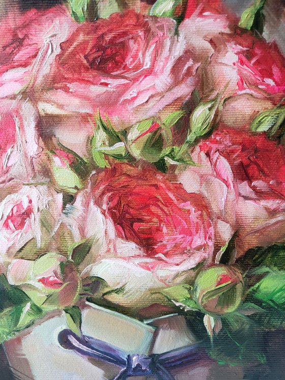 Roses painting, Flowers original canvas art, Custom red roses bouquet, Painting for her, Roses oil painting, Christmas gift for wife