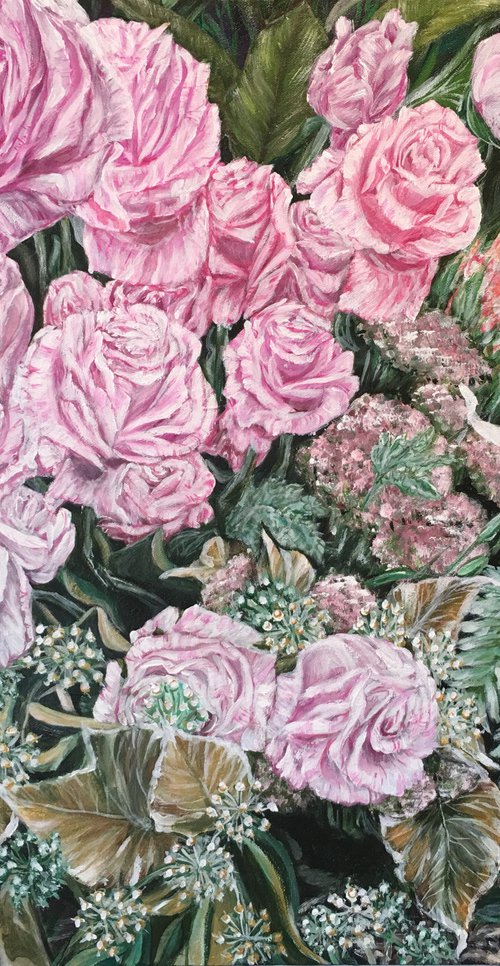 A LIFE TIME COMMITMENT - Pink Roses And Anthuriums by HSIN LIN