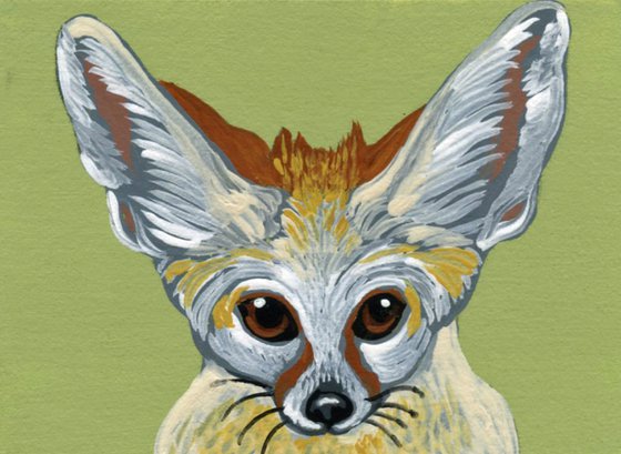 ACEO ATC Original Miniature Painting Fennec Fox Wildlife Art-Carla Smale