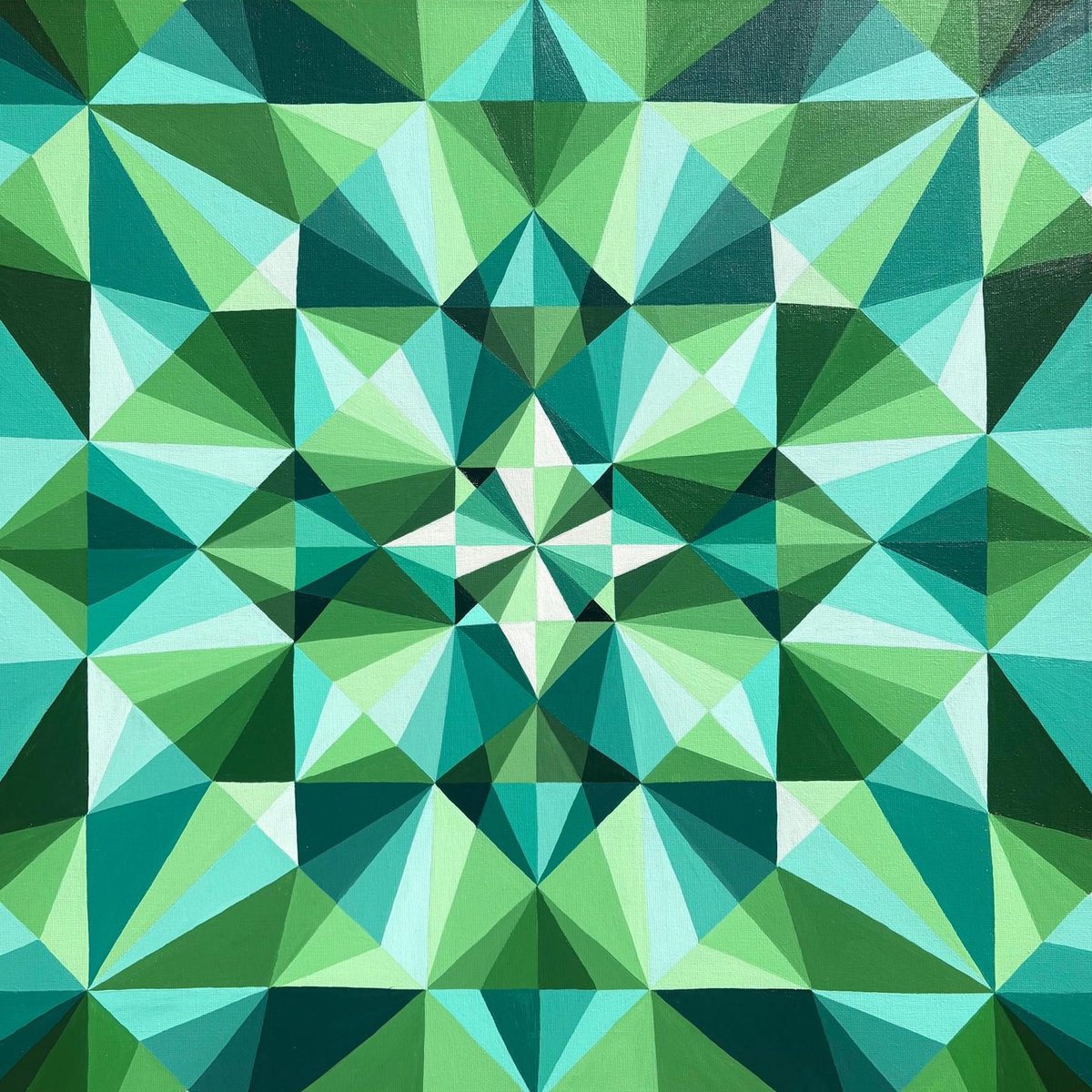 Geometric Abstract Acrylic Painting By Maria Tuzhilkina, 20 X 20", Emerald, Original Artwork