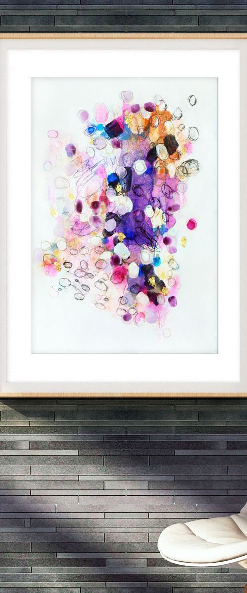 All that glistens (gold leaf, purple and pink original abstract) by Carolynne Coulson