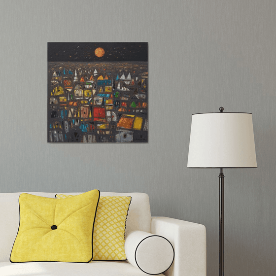 Golden Moon Above City