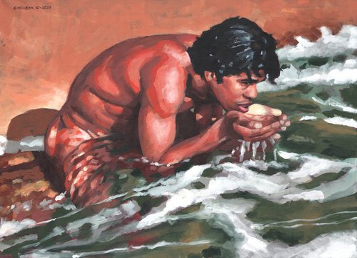 Marcus in the Shorebreak by Douglas Simonson