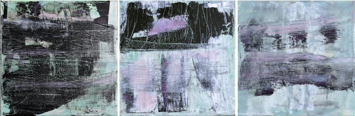 Expressive Abstract Acrylic Painting By Cristian Valentich, 24 X 8, Abstract Triptych, Original Artwork