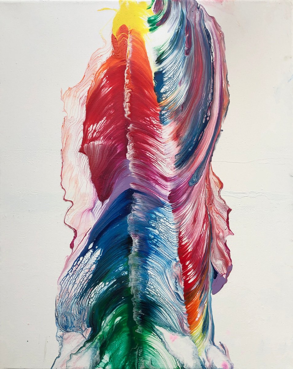 Organic Abstract Acrylic Painting By Viacheslav Zaykin, 16 X 20", Reflection Of A Rainbow., Original Artwork