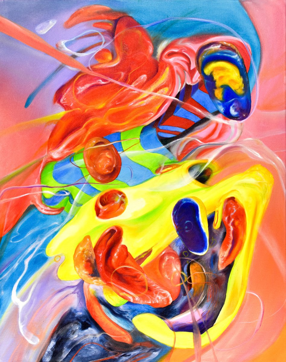 Organic Abstract Oil Painting By Andres Alvarez, 24 X 30, Inhale, Original Artwork