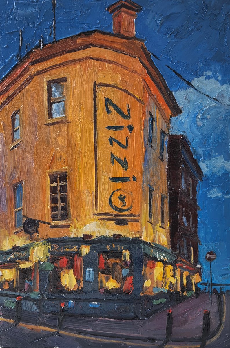 Impressionistic Cityscapes Oil Painting By Roberto Ponte, 8 X 12", Brighton Streets, Original Artwork