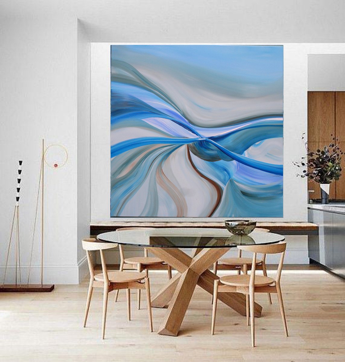 Organic Abstract Acrylic Painting By Susan Wooler, 39 X 39", Beyond The Clouds, Original Artwork