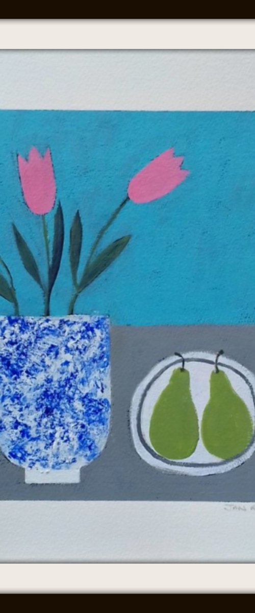 Pink Tulips in a Chinese Vase by Jan Rippingham