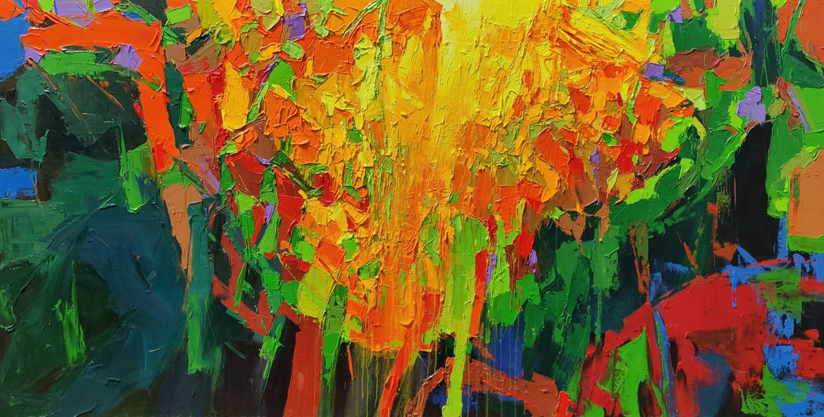 Organic Landscape Acrylic Painting By Abhishek Kumar, 102 X 54, Spring Dream, Original Artwork