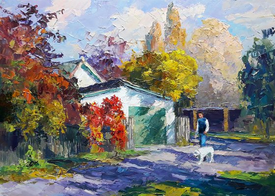Oil painting Autumn morning