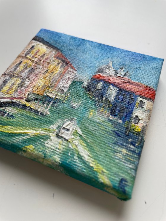 Venice Painting, Italy Original Miniature Oil Painting on Canvas, Small Artwork, Romantic Gift