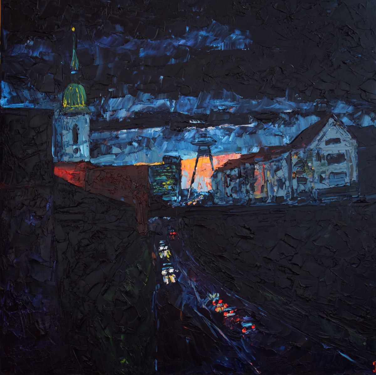 Oil painting on canvas Sunset in Bratislava, Europe by Kate Grishakova