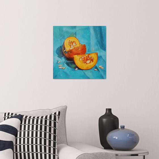 "Solar pumpkin. " still life  liGHt original painting PALETTE KNIFE  GIFT (2022)