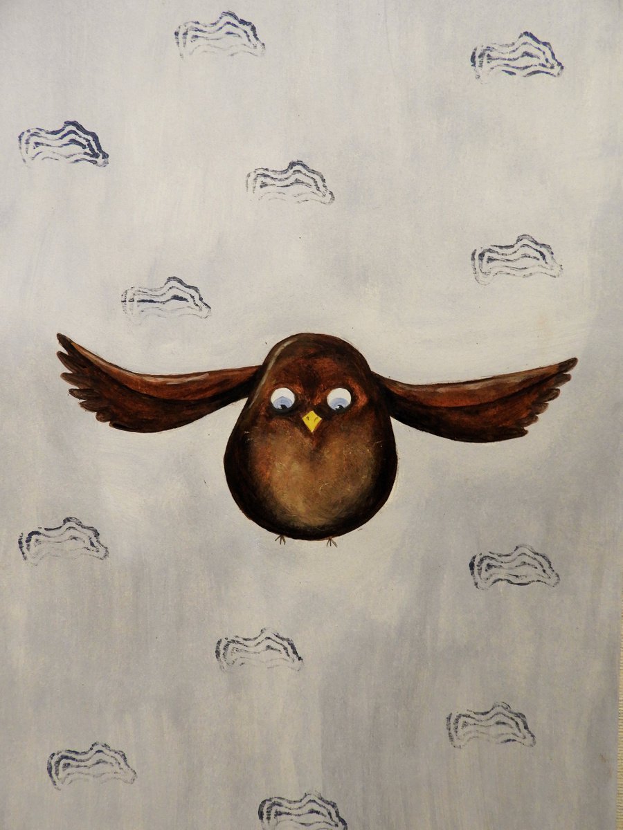 The flying bird - oil on paper by Silvia Beneforti